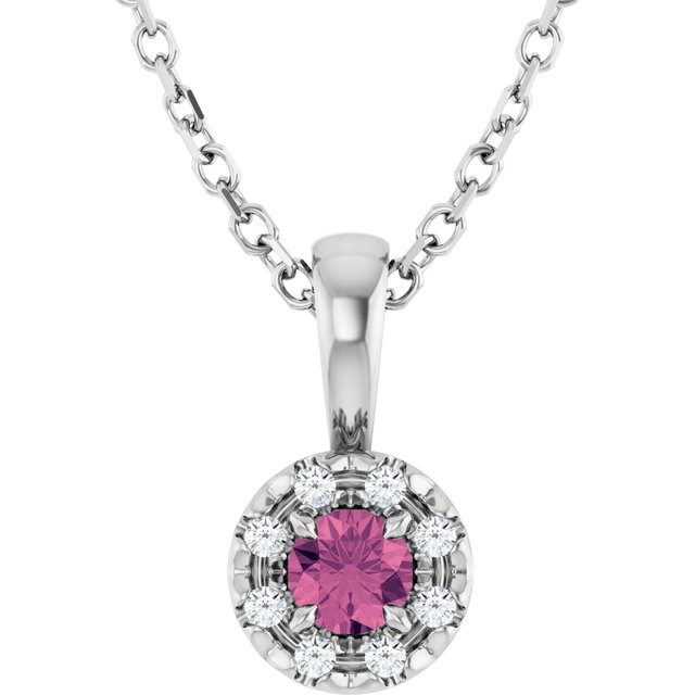 14K White 3 mm Natural Pink Tourmaline & .03 CTW Natural Diamond 16-18" Necklace
