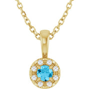 14K Yellow 3 mm Natural Aquamarine & .03 CTW Natural Diamond 16-18" Necklace