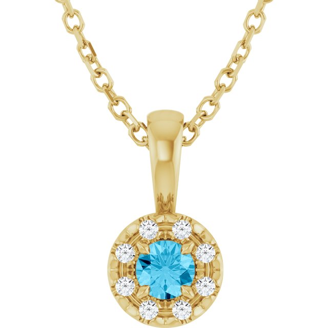 14K Yellow 3 mm Natural Aquamarine & .03 CTW Natural Diamond 16-18" Necklace