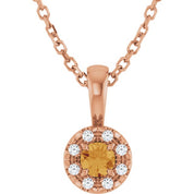14K Rose 3 mm Natural Citrine & .03 CTW Natural Diamond 16-18" Necklace