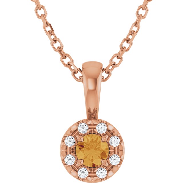 14K Rose 3 mm Natural Citrine & .03 CTW Natural Diamond 16-18" Necklace