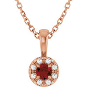 14K Rose 3 mm Natural Mozambique Garnet & .03 CTW Natural Diamond 16-18" Necklace
