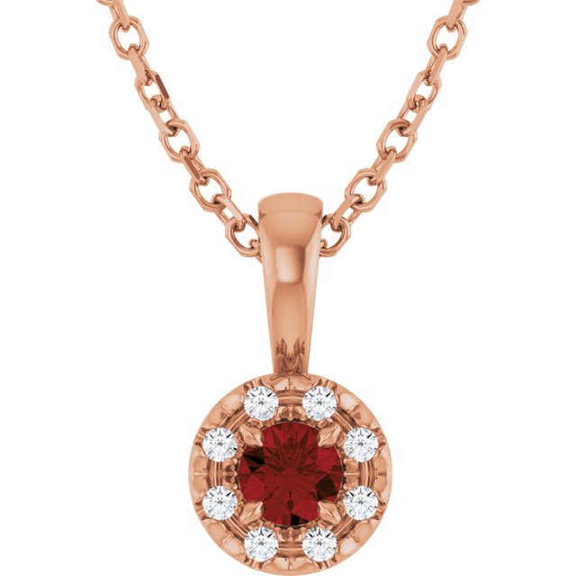 14K Rose 3 mm Natural Mozambique Garnet & .03 CTW Natural Diamond 16-18" Necklace