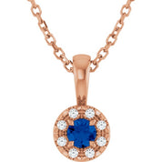 14K Rose 3 mm Lab-Grown Blue Sapphire & .03 CTW Natural Diamond 16-18" Necklace