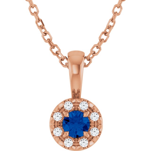 14K Rose 3 mm Lab-Grown Blue Sapphire & .03 CTW Natural Diamond 16-18" Necklace