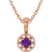 14K Rose 3 mm Natural Amethyst & .03 CTW Natural Diamond 16-18" Necklace