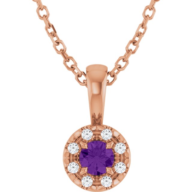 14K Rose 3 mm Natural Amethyst & .03 CTW Natural Diamond 16-18" Necklace