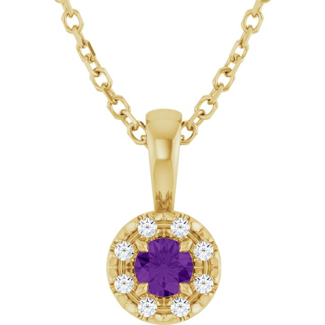 14K Yellow 3 mm Natural Amethyst & .03 CTW Natural Diamond 16-18" Necklace