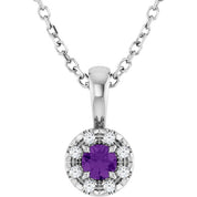 14K White 3 mm Natural Amethyst & .03 CTW Natural Diamond 16-18" Necklace