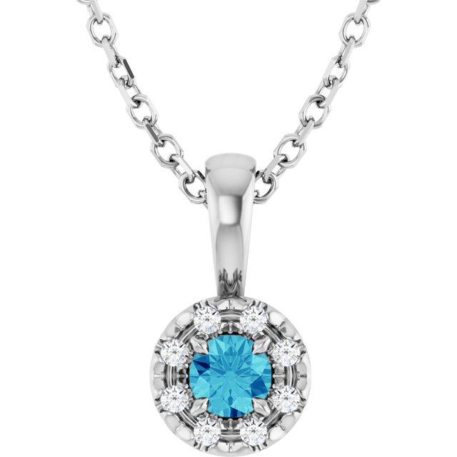 Sterling Silver 3 mm Natural Blue Zircon & .03 CTW Natural Diamond 16-18" Necklace