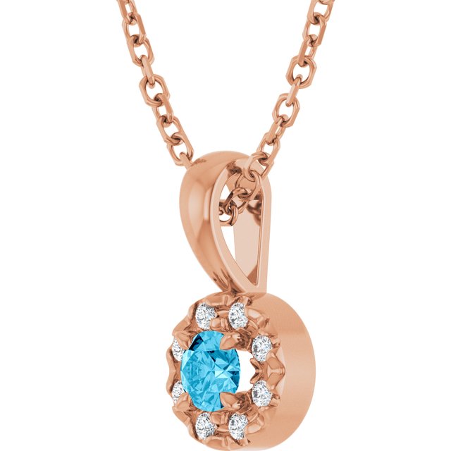 14K Rose 3 mm Natural Aquamarine & .03 CTW Natural Diamond 16-18" Necklace