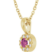 14K Yellow 3 mm Natural Pink Tourmaline & .03 CTW Natural Diamond 16-18" Necklace