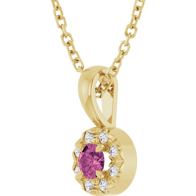 14K Yellow 3 mm Natural Pink Tourmaline & .03 CTW Natural Diamond 16-18" Necklace