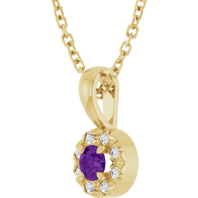 14K Yellow 3 mm Natural Amethyst & .03 CTW Natural Diamond 16-18" Necklace