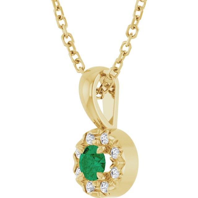 14K Yellow 3 mm Lab-Grown Emerald & .03 CTW Natural Diamond 16-18" Necklace