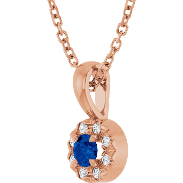 14K Rose 3 mm Lab-Grown Blue Sapphire & .03 CTW Natural Diamond 16-18" Necklace