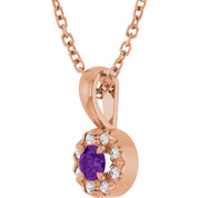 14K Rose 3 mm Natural Amethyst & .03 CTW Natural Diamond 16-18" Necklace
