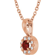 14K Rose 3 mm Natural Mozambique Garnet & .03 CTW Natural Diamond 16-18" Necklace