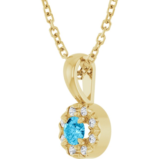 14K Yellow 3 mm Natural Aquamarine & .03 CTW Natural Diamond 16-18" Necklace