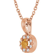 14K Rose 3 mm Natural Citrine & .03 CTW Natural Diamond 16-18" Necklace
