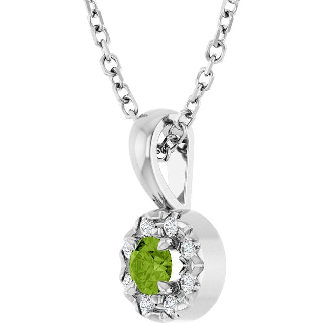 Sterling Silver 3 mm Natural Peridot & .03 CTW Natural Diamond 16-18" Necklace