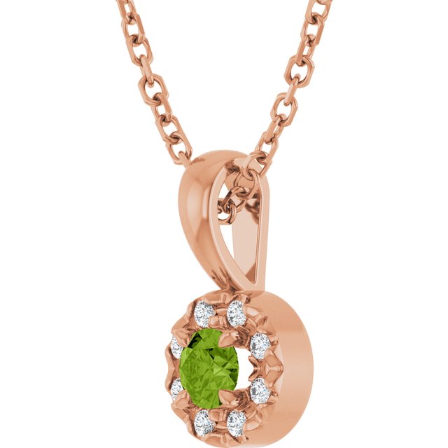 14K Rose 3 mm Natural Peridot & .03 CTW Natural Diamond 16-18" Necklace