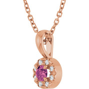 14K Rose 3 mm Natural Pink Tourmaline & .03 CTW Natural Diamond 16-18" Necklace