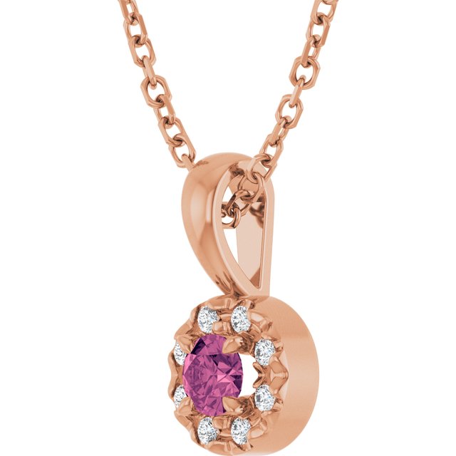14K Rose 3 mm Natural Pink Tourmaline & .03 CTW Natural Diamond 16-18" Necklace