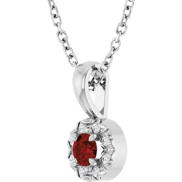 Sterling Silver 3 mm Natural Mozambique Garnet & .03 CTW Natural Diamond 16-18" Necklace