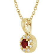 14K Yellow 3 mm Natural Mozambique Garnet & .03 CTW Natural Diamond 16-18" Necklace