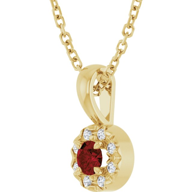 14K Yellow 3 mm Natural Mozambique Garnet & .03 CTW Natural Diamond 16-18" Necklace