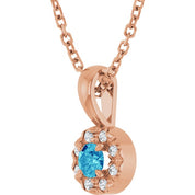 14K Rose 3 mm Natural Blue Zircon & .03 CTW Natural Diamond 16-18" Necklace