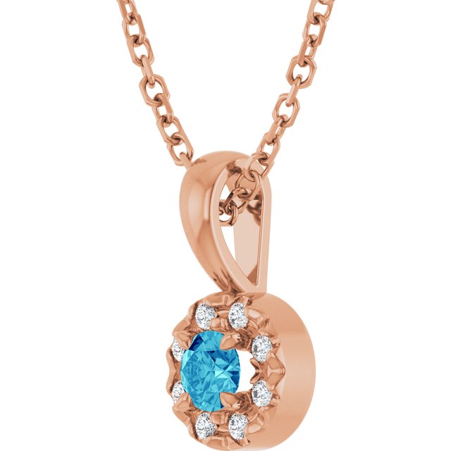 14K Rose 3 mm Natural Blue Zircon & .03 CTW Natural Diamond 16-18" Necklace