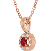 14K Rose 3 mm Lab-Grown Ruby & .03 CTW Natural Diamond 16-18" Necklace
