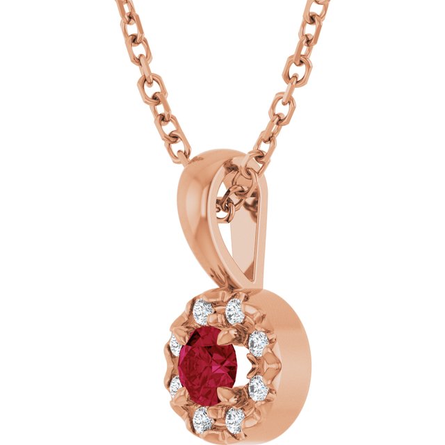 14K Rose 3 mm Lab-Grown Ruby & .03 CTW Natural Diamond 16-18" Necklace