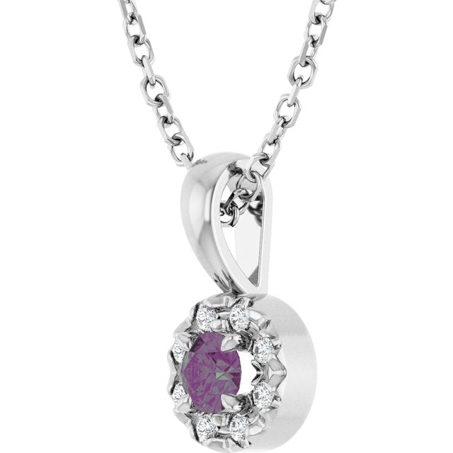 Sterling Silver 3 mm Lab-Grown Alexandrite & .03 CTW Natural Diamond 16-18" Necklace