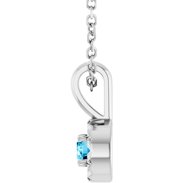 Sterling Silver 3 mm Natural Aquamarine & .03 CTW Natural Diamond 16-18" Necklace
