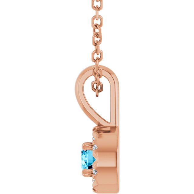 14K Rose 3 mm Natural Aquamarine & .03 CTW Natural Diamond 16-18" Necklace