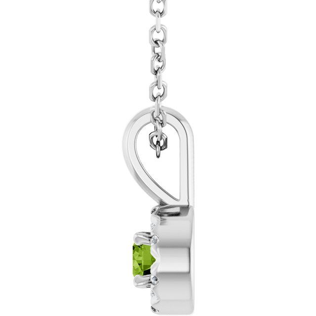 Sterling Silver 3 mm Natural Peridot & .03 CTW Natural Diamond 16-18" Necklace