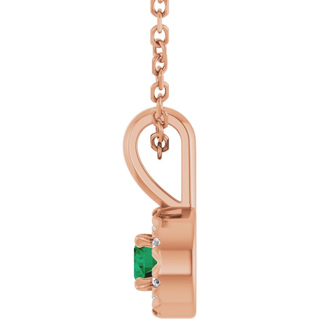14K Rose 3 mm Lab-Grown Emerald & .03 CTW Natural Diamond 16-18" Necklace
