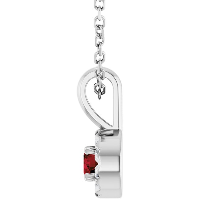 Sterling Silver 3 mm Natural Mozambique Garnet & .03 CTW Natural Diamond 16-18" Necklace