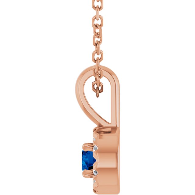 14K Rose 3 mm Lab-Grown Blue Sapphire & .03 CTW Natural Diamond 16-18" Necklace