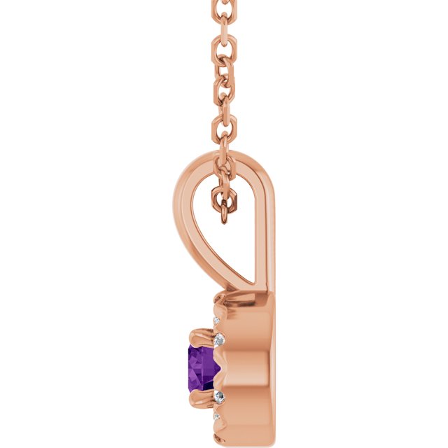 14K Rose 3 mm Natural Amethyst & .03 CTW Natural Diamond 16-18" Necklace