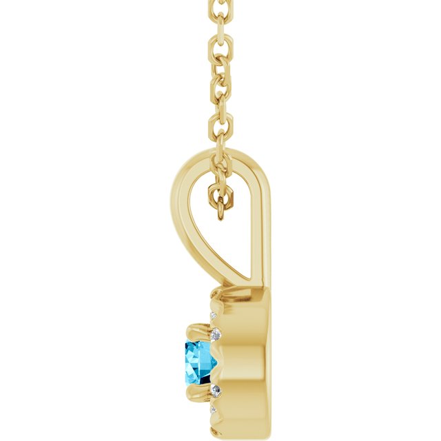 14K Yellow 3 mm Natural Aquamarine & .03 CTW Natural Diamond 16-18" Necklace