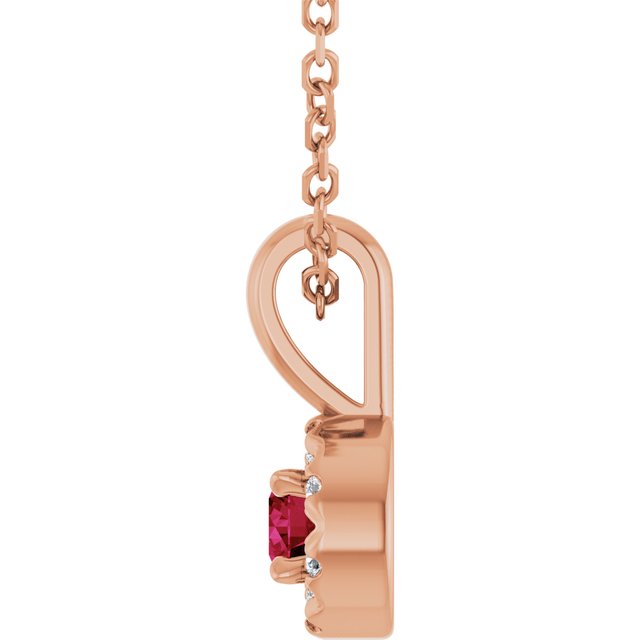 14K Rose 3 mm Lab-Grown Ruby & .03 CTW Natural Diamond 16-18" Necklace