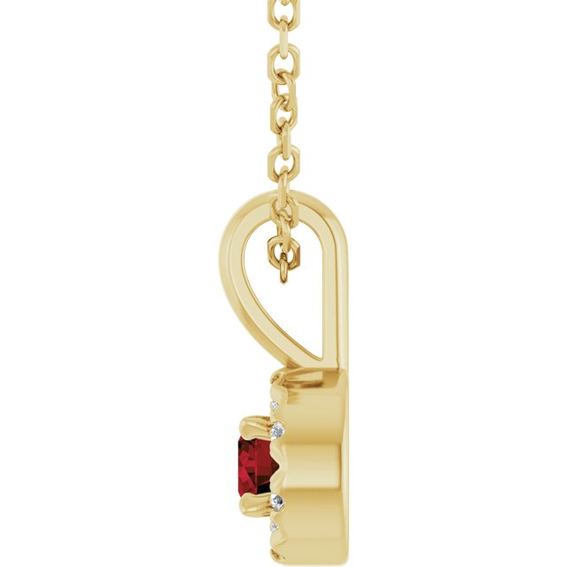 14K Yellow 3 mm Natural Mozambique Garnet & .03 CTW Natural Diamond 16-18" Necklace