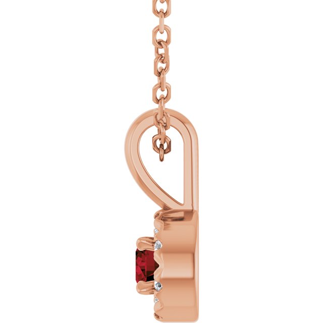 14K Rose 3 mm Natural Mozambique Garnet & .03 CTW Natural Diamond 16-18" Necklace