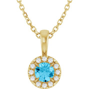 14K Yellow 4 mm Natural Aquamarine & .05 CTW Natural Diamond 16-18" Necklace