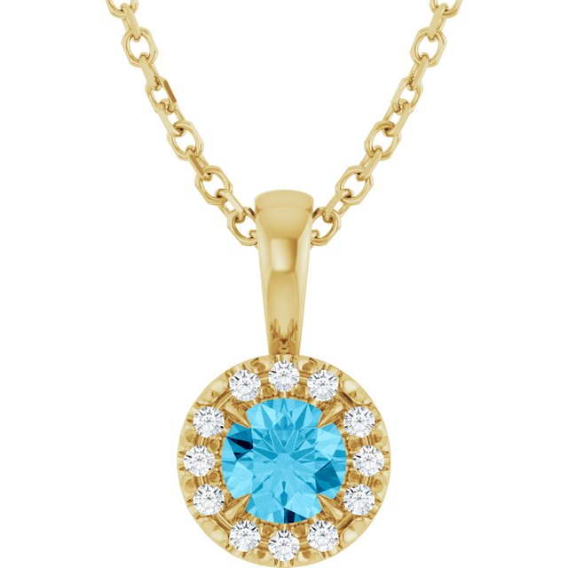14K Yellow 4 mm Natural Aquamarine & .05 CTW Natural Diamond 16-18" Necklace
