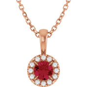14K Rose 4 mm Lab-Grown Ruby & .05 CTW Natural Diamond 16-18" Necklace